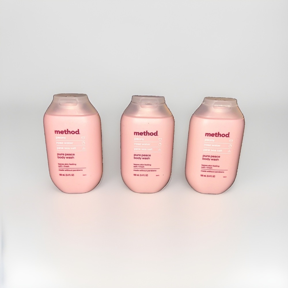 Method Pure Peace Body Wash 3.4fl.oz./100ml Travel Size Pack Of 3